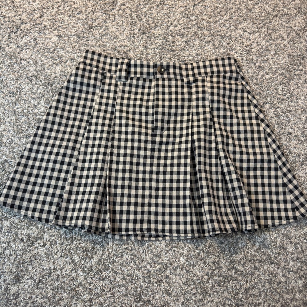 Joe Fresh Black White Gingham Pleated Mini Skirt Size 8 Preppy Schoolgirl Plaid
